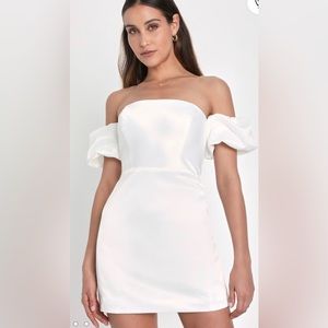 NWT lulu’s Significant Sensation White Satin Off-the-Shoulder Mini Dress size m